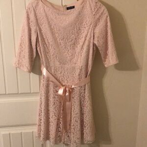 Tahari blush sheer sparkle/fully lined 3/4 sleeve dress. EUC. See measurements